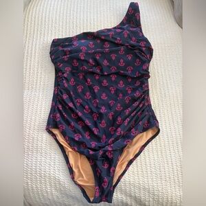 J. Crew Navy Blue and Pink Patterned Swimsuit